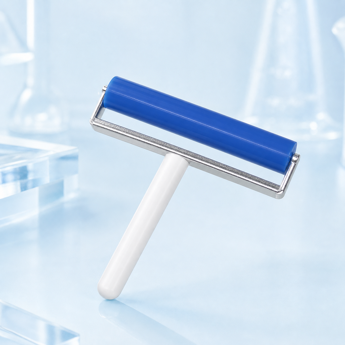 10 cm reusable Western blot membrane transfer roller with blue flexible roller and white handle