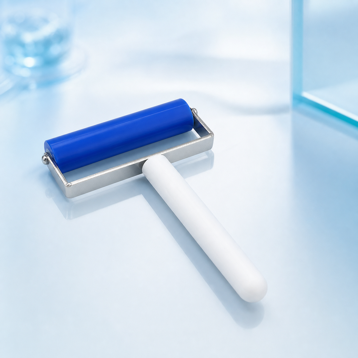 8 cm reusable Western blot membrane transfer roller with blue flexible roller and white handle